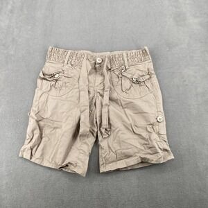 Khaki Tan Cargo Shorts Women Size 10 Smocked Waist Tie Belt Utility Pockets